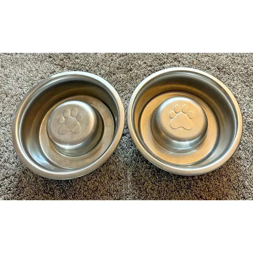Two Stainless Steel Slow Feed Bowl